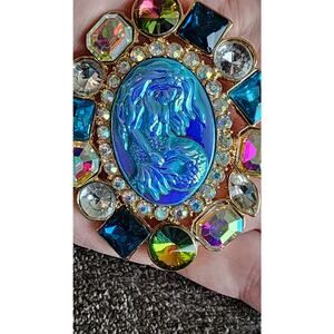Mermaid Brooch Large Gorgeous Cameo Faux Jewel and Crystal Stunning
